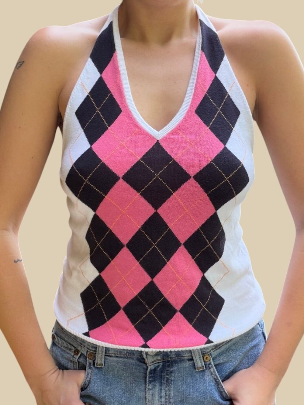 Vintage JCrew Argyle Knit Halter Top Featured in John Tucker Must Die Y2K Grail